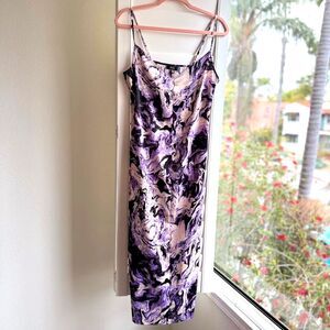 AFRM Satin Slip Midi Dress in Purple Marble Swirl size Medium